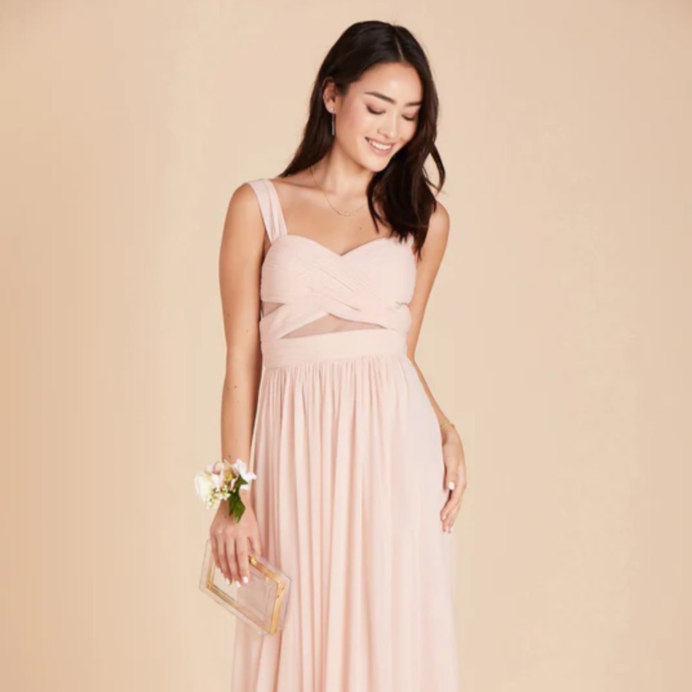 A MODERN BRIDESMAID DRESS WITH PEEKABOO MESH CUTOUTS - PALE BLUSH